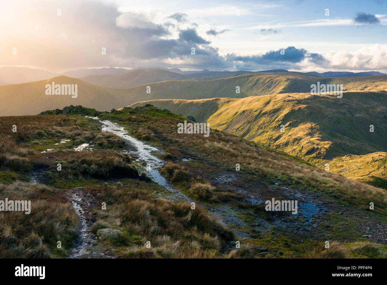 The Cumbrian mountains including Lingmell End and Mardale Ill Bell from Harter Fell in the Lake District National Park, Cumbria, England. Stock Photo