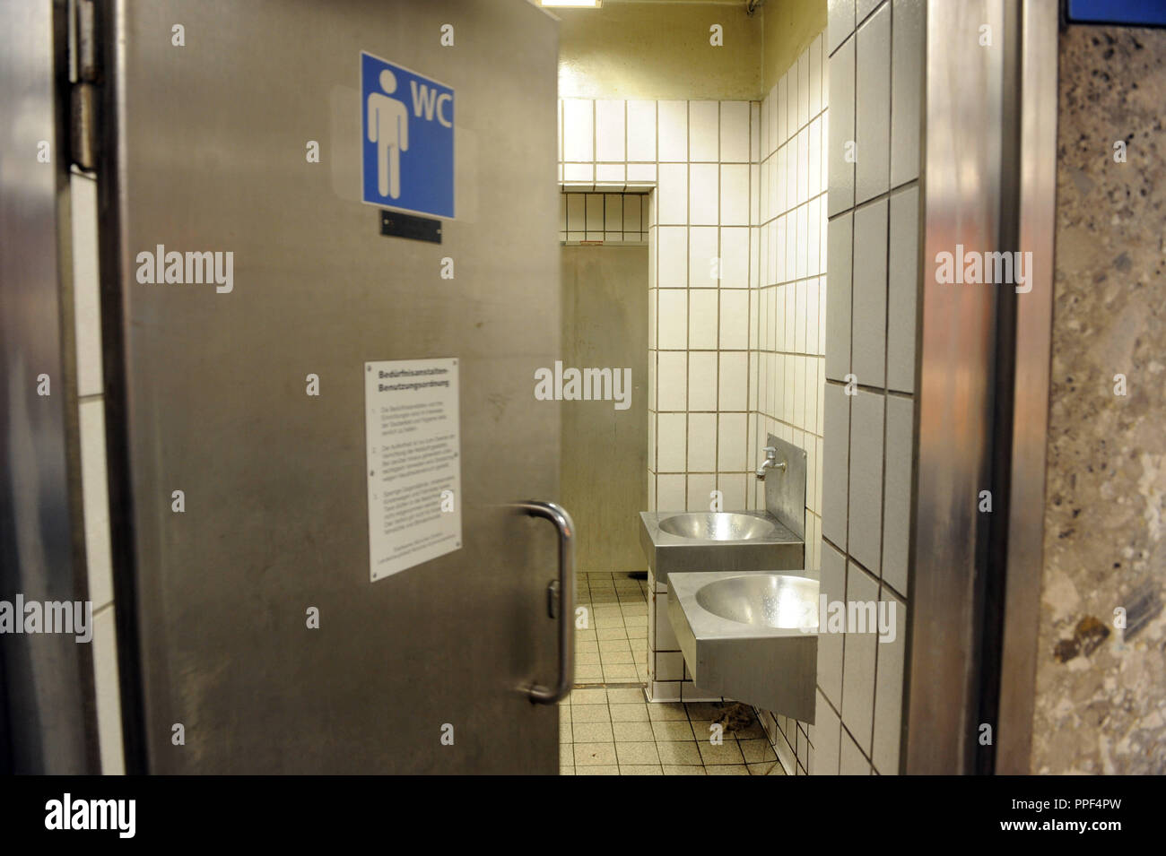 Public toilet at the Goetheplatz U-Bahn station. 65 public toilets are to be taken over by a subsidiary of Stadtwerke. Stock Photo