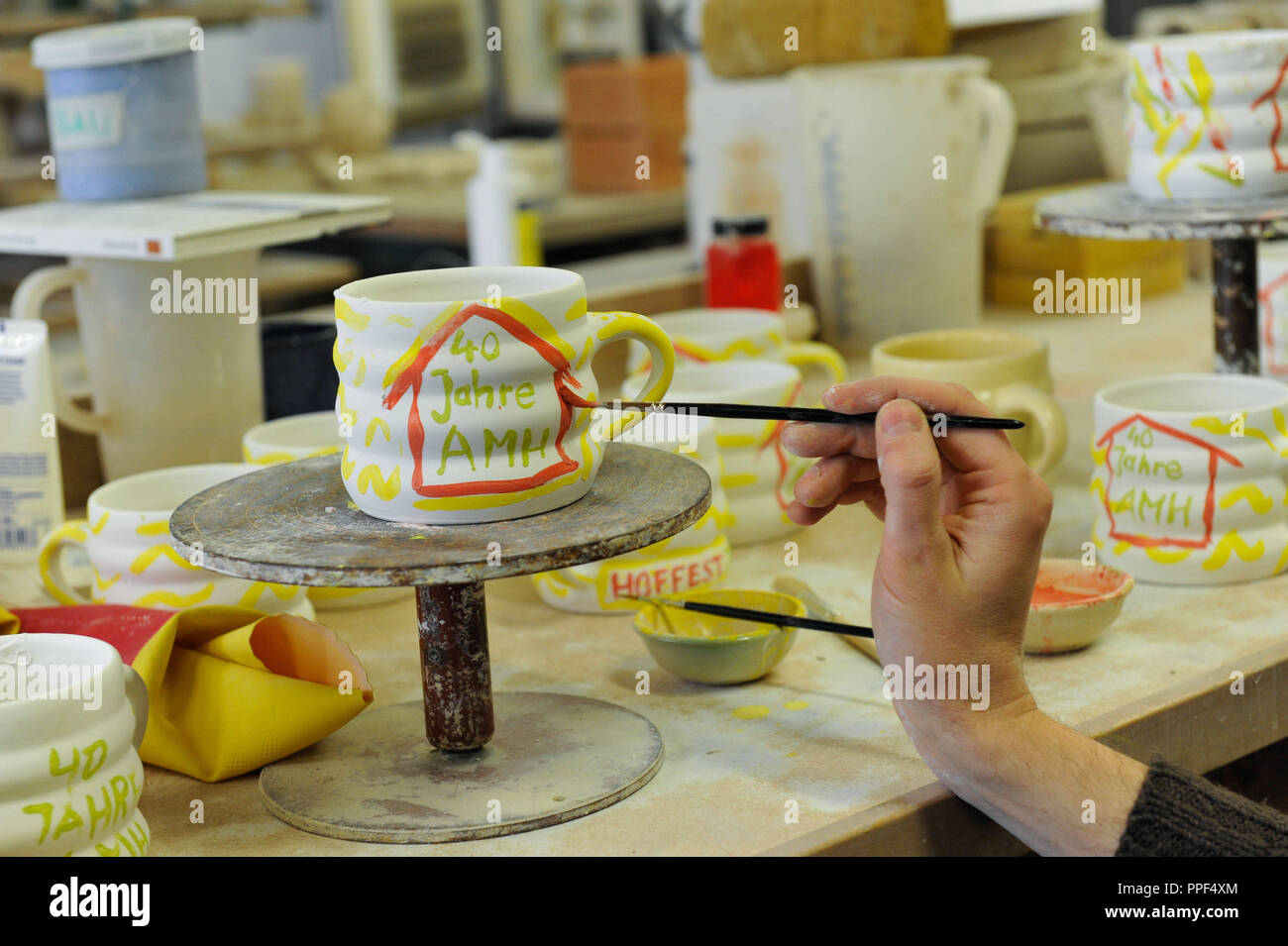 In the pottery workshop at the Adolf-Mathes-Haus of the Catholic Men's Welfare Association (KMFV). The AMH is a facility for homeless people in the Hans-Sachs-Strasse 16, and this year celebrates its 40th anniversary. Stock Photo