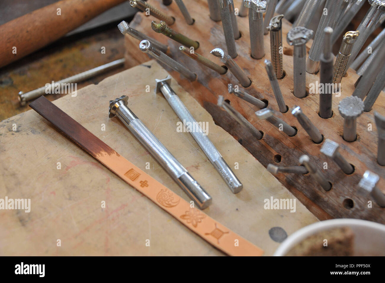 Workplace in the studio of Bettina von Reiswitz with different tools. Stock Photo
