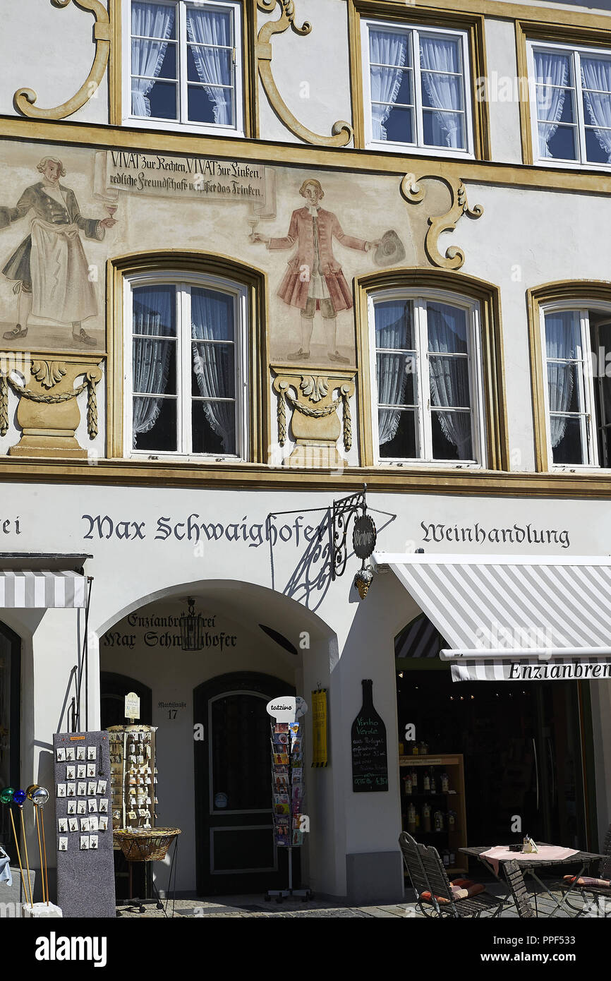Building of the Schwaighofer wine shop in Bad Toelz, designed by architect Gabriel von Seidl. Stock Photo
