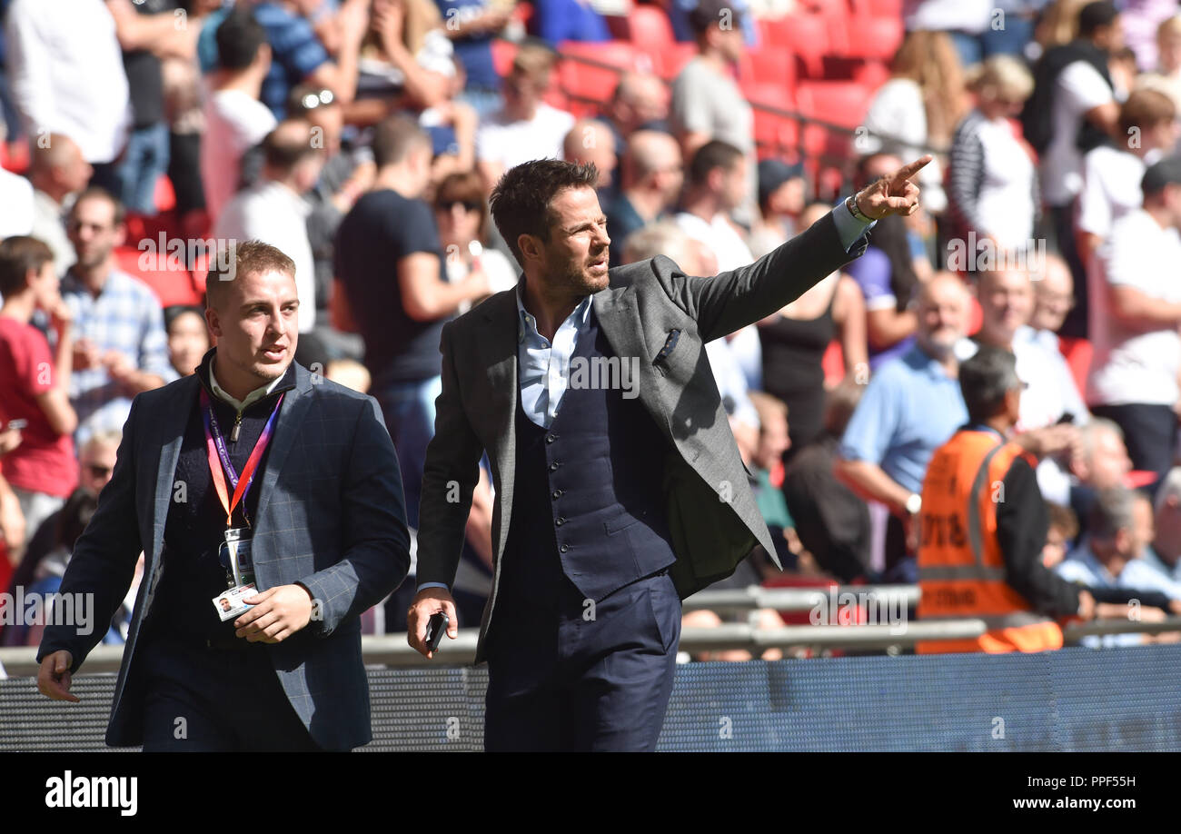 Pundit and former player Jamie Redknapp during the Premier League match between Tottenham Hotspur and Liverpool at Wembley Stadium , London , 15 Sept 2018 - Editorial use only. No merchandising. For Football images FA and Premier League restrictions apply inc. no internet/mobile usage without FAPL license - for details contact Football Dataco Stock Photo