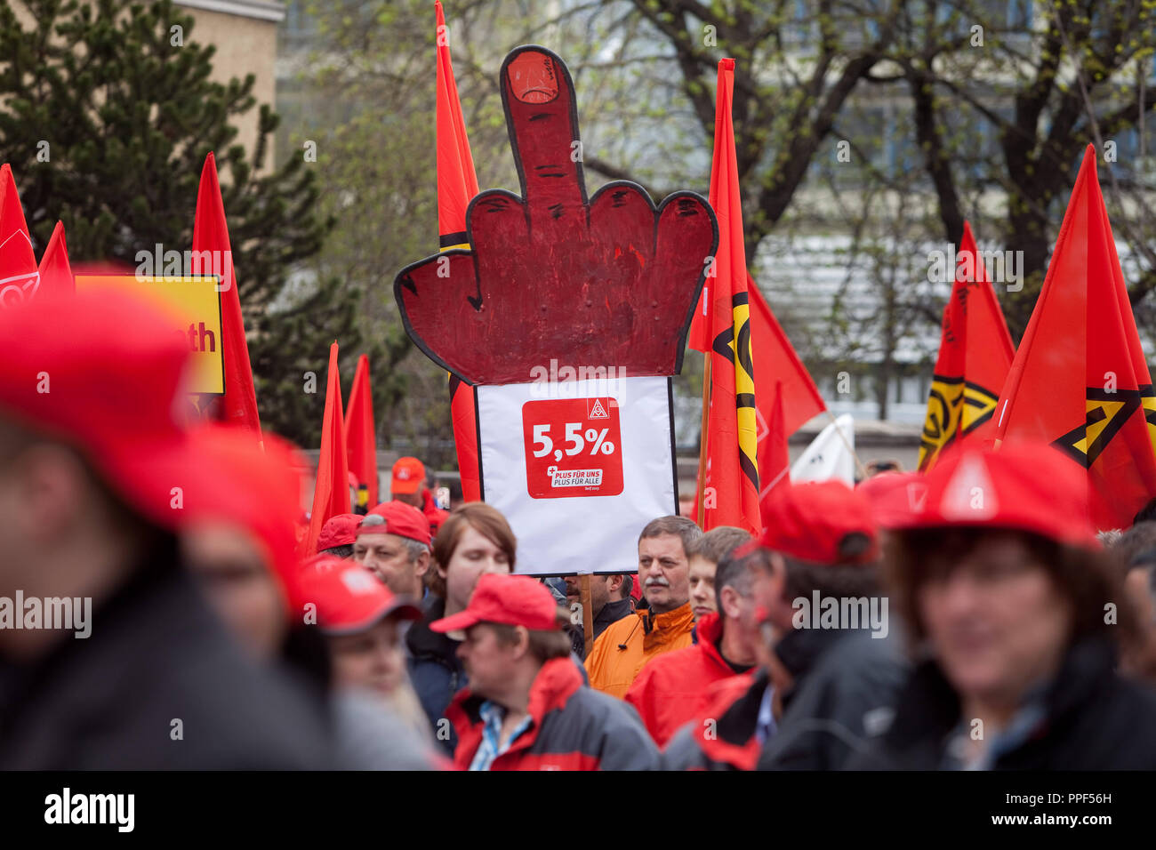 Metal workers fight for a wage increase of 5.5 percent. Stock Photo