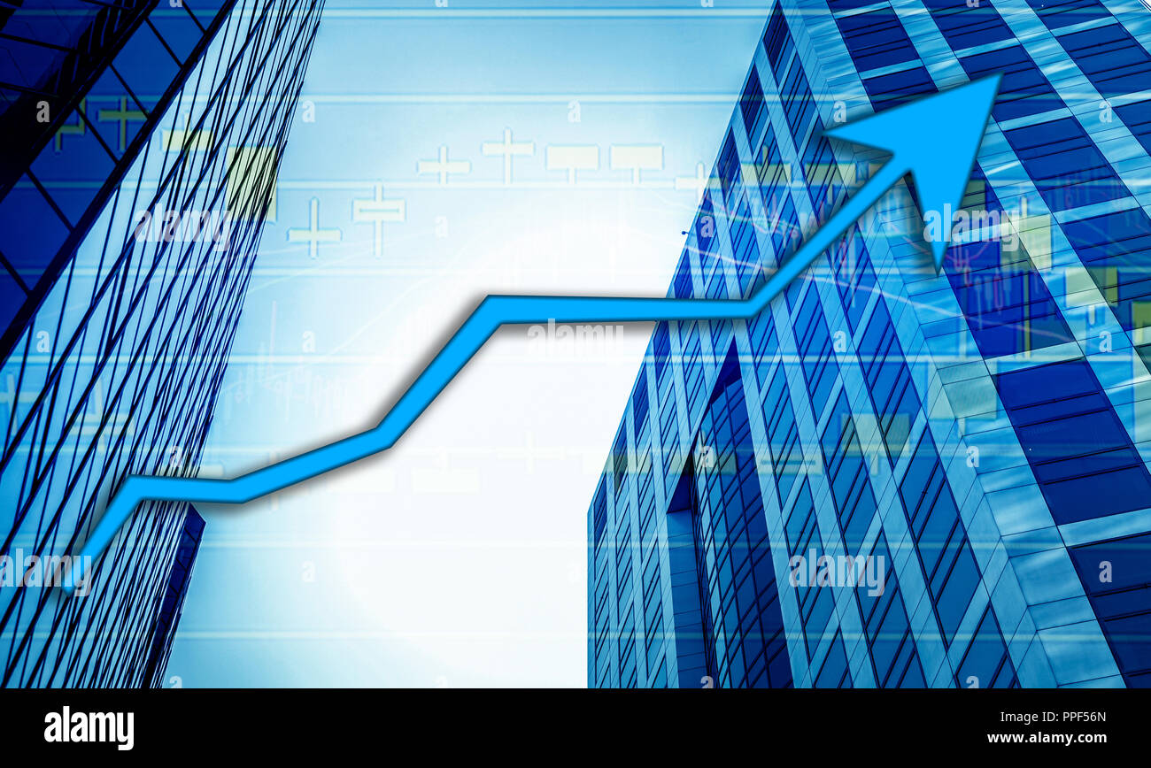 Hong Kong Office buildings with (blue bull chart) graph index of stock