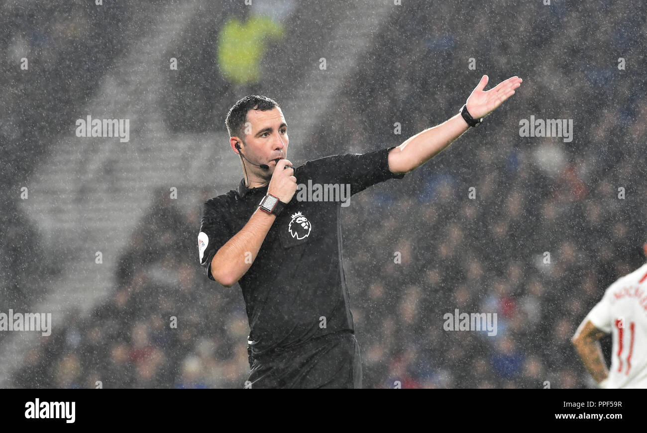 Referee Chris Kavanagh during the Premier League match between Brighton and Hove Albion and Tottenham Hotspur at the American Express Community Stadium , Brighton , 22 Sept 2018 Photo Simon Dack/Telephoto Images  Editorial use only. No merchandising. For Football images FA and Premier League restrictions apply inc. no internet/mobile usage without FAPL license - for details contact Football Dataco Stock Photo