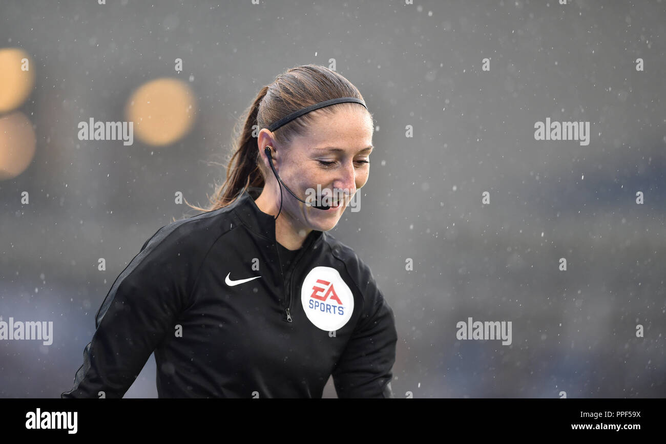 Assistant referee Sian Massey-Ellis during the Premier League match between Brighton and Hove Albion and Tottenham Hotspur at the American Express Community Stadium , Brighton , 22 Sept 2018 Editorial use only. No merchandising. For Football images FA and Premier League restrictions apply inc. no internet/mobile usage without FAPL license - for details contact Football Dataco Stock Photo