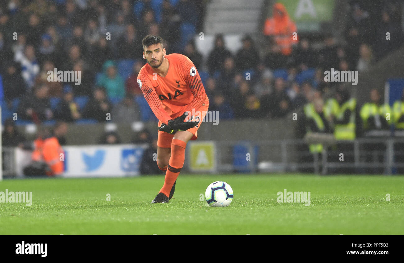 Paulo Gazzaniga of Spurs during the Premier League match between Brighton and Hove Albion and Tottenham Hotspur at the American Express Community Stadium , Brighton , 22 Sept 2018 Editorial use only. No merchandising. For Football images FA and Premier League restrictions apply inc. no internet/mobile usage without FAPL license - for details contact Football Dataco Stock Photo