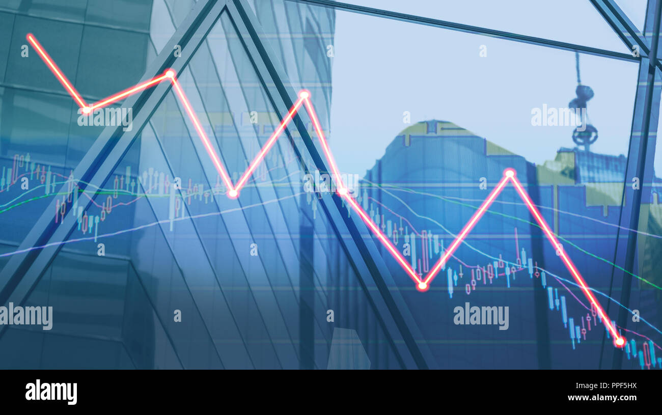 Hong Kong Office buildings with (red bear chart) graph index of stock