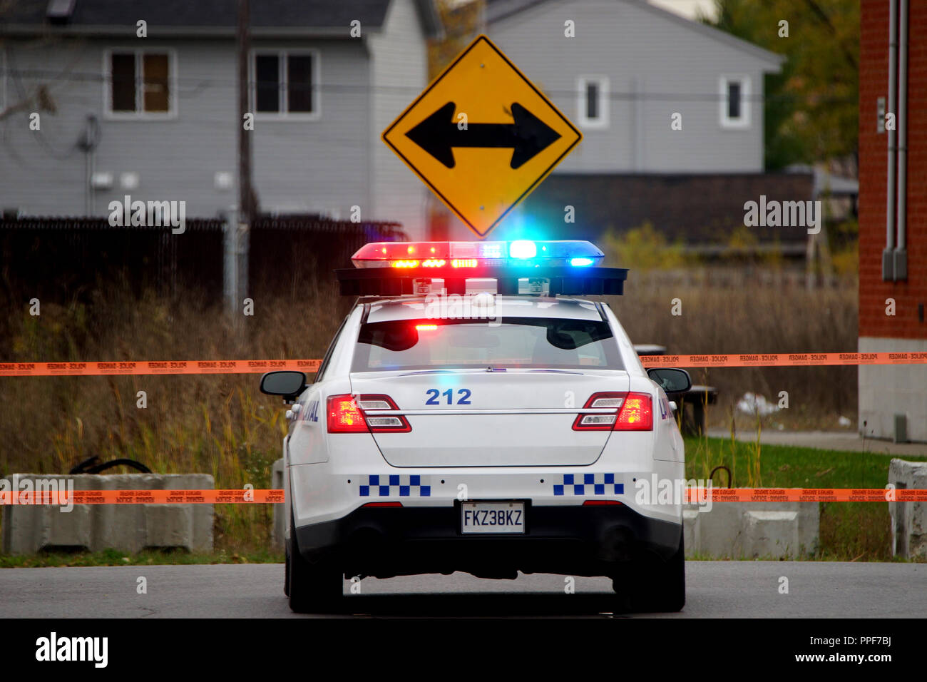 Laval,Canada,11 November,2017.Police car blocking off traffic near a