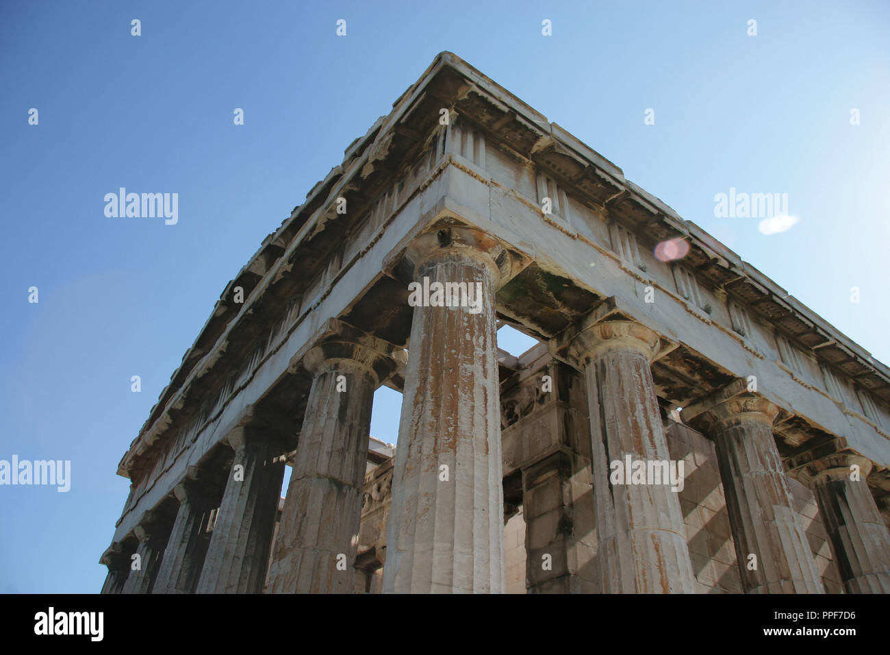 Greek Art. Temple of Hephaestus or Theseion. The doric temple, which stands  at the western end of the Agora, on the hill of Agoraios Kolonos. Erected  by the architect Ictinos (449-415 B.C.).