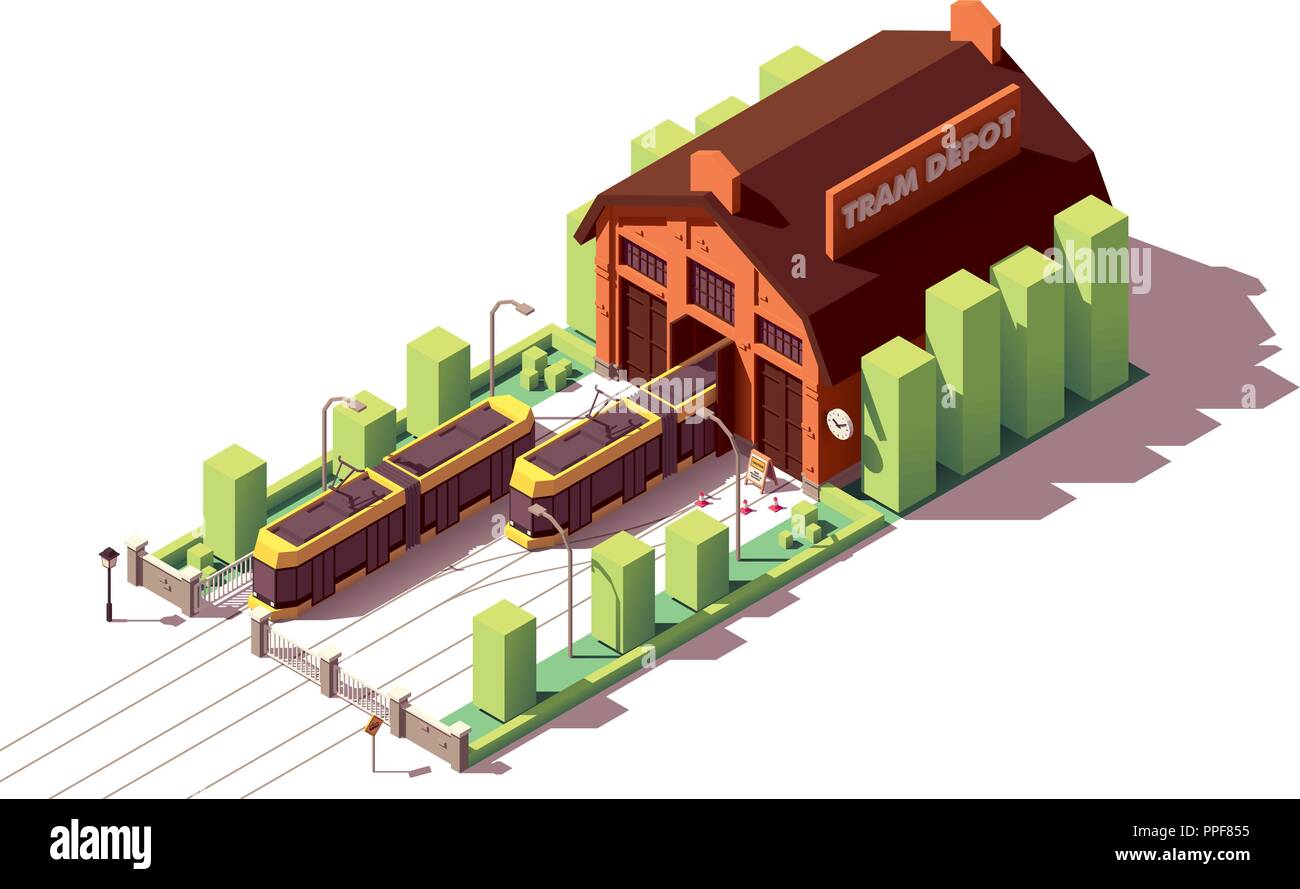 Vector isometric tram depot building Stock Vector