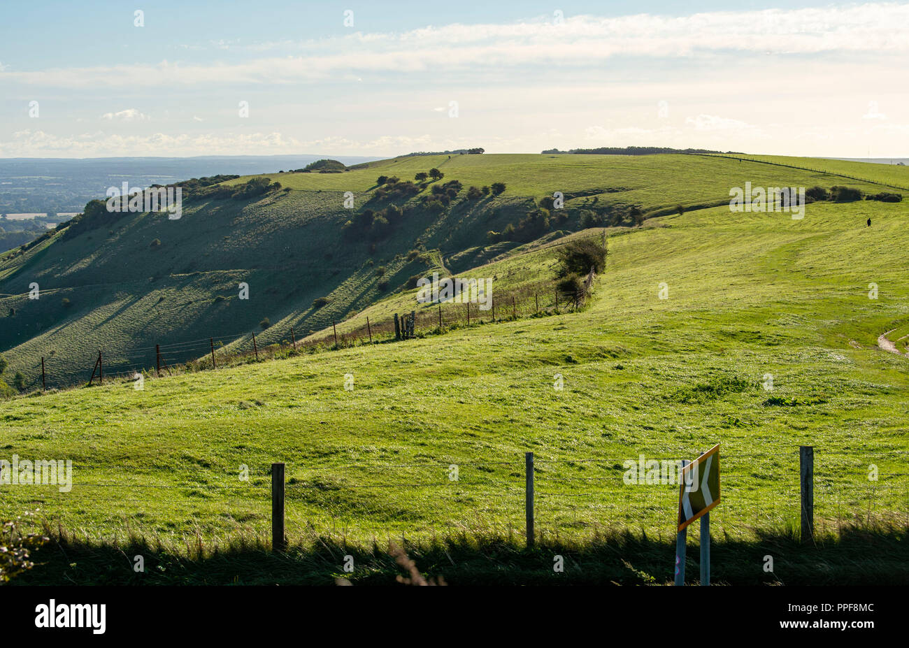 View along the South Downs Way walk at Ditchling Beacon just north of Brighton in East Sussex UK Stock Photo