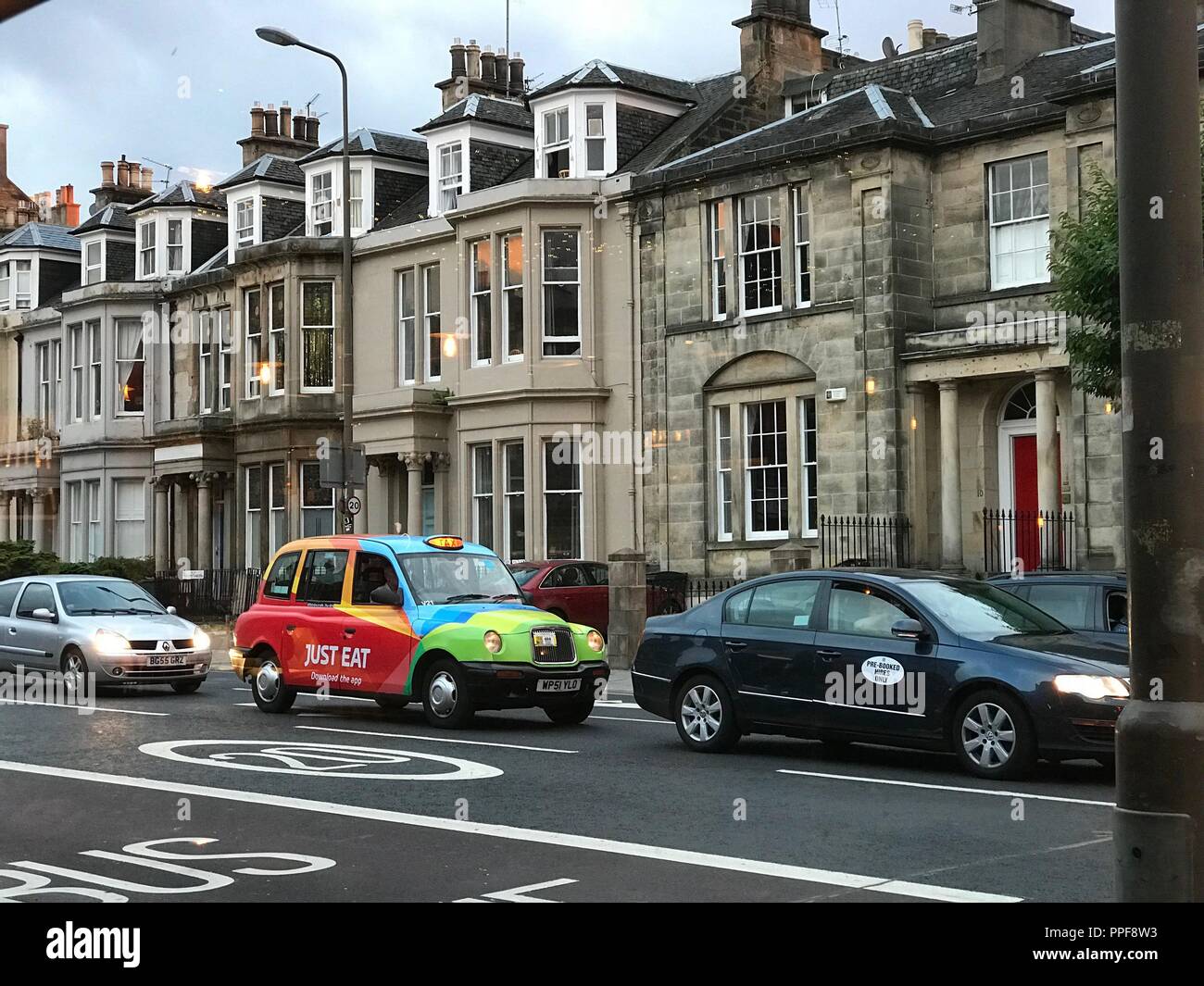 Lovely british taxi on Minto Street in Newington - Edinburgh - Scotland | usage worldwide Stock Photo