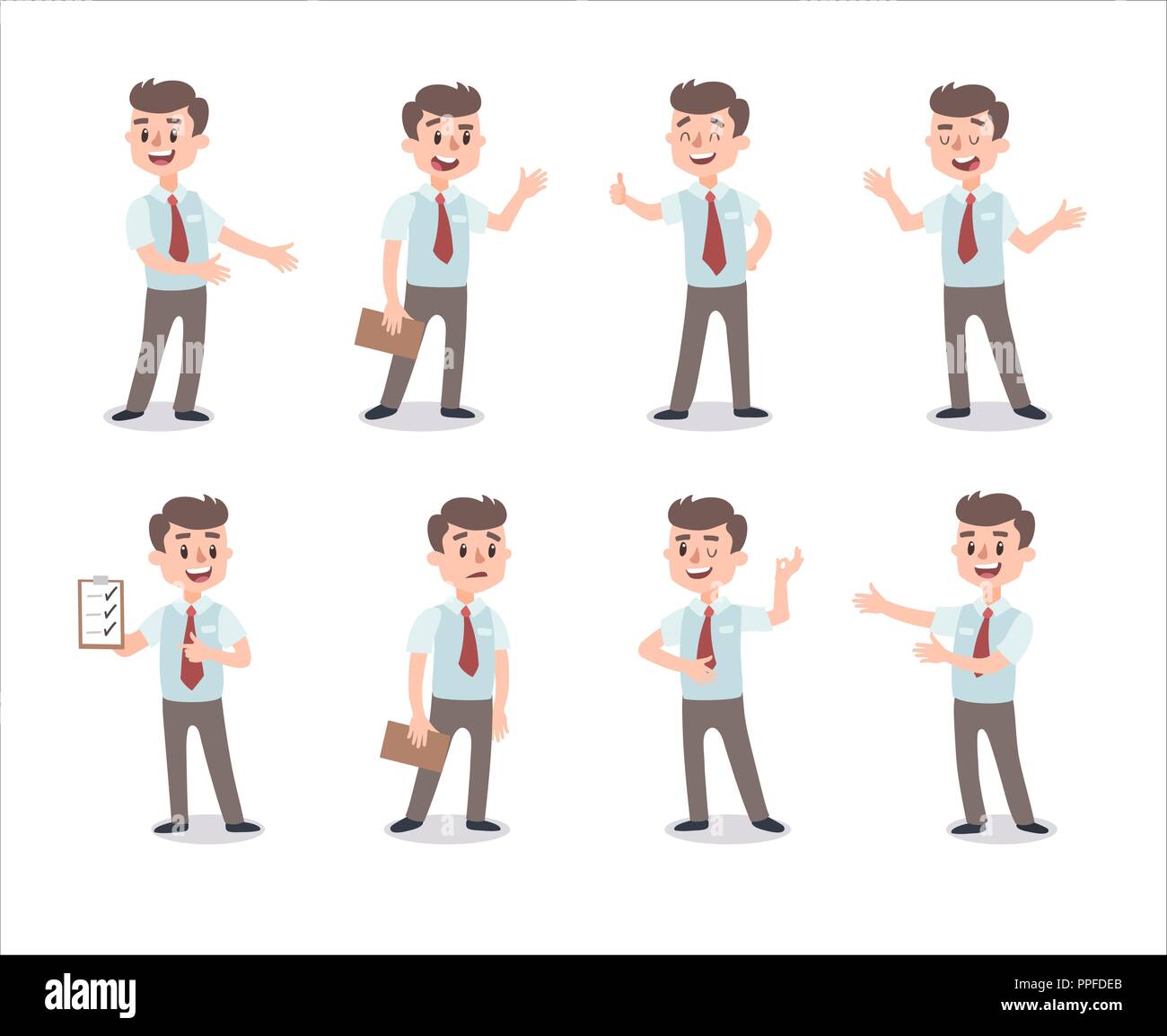 Businessman character set. Animate character. Male personage constructor. Different man postures. Vector set personage. Stock Vector