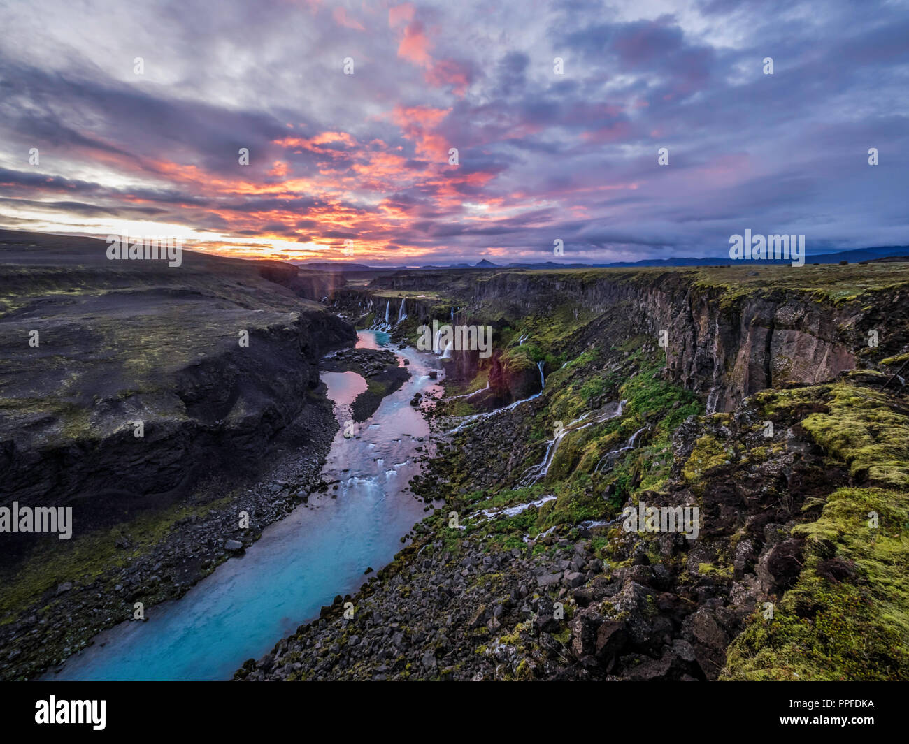 Haifoss waterfalls-fourth tallest in Iceland. Stock Photo