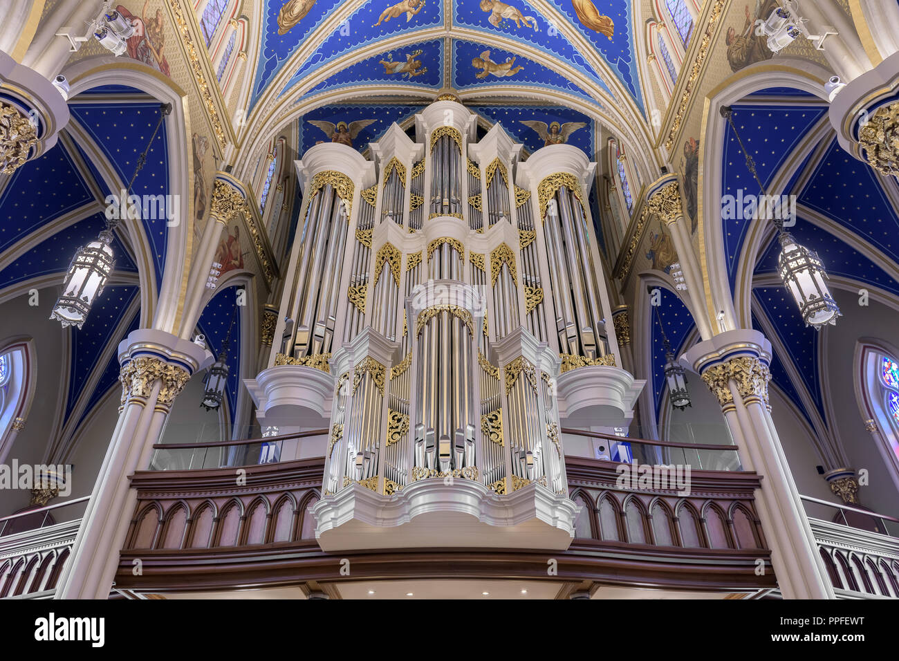 Pipe organ inside the historic Basilica of the Sacred Heart on the