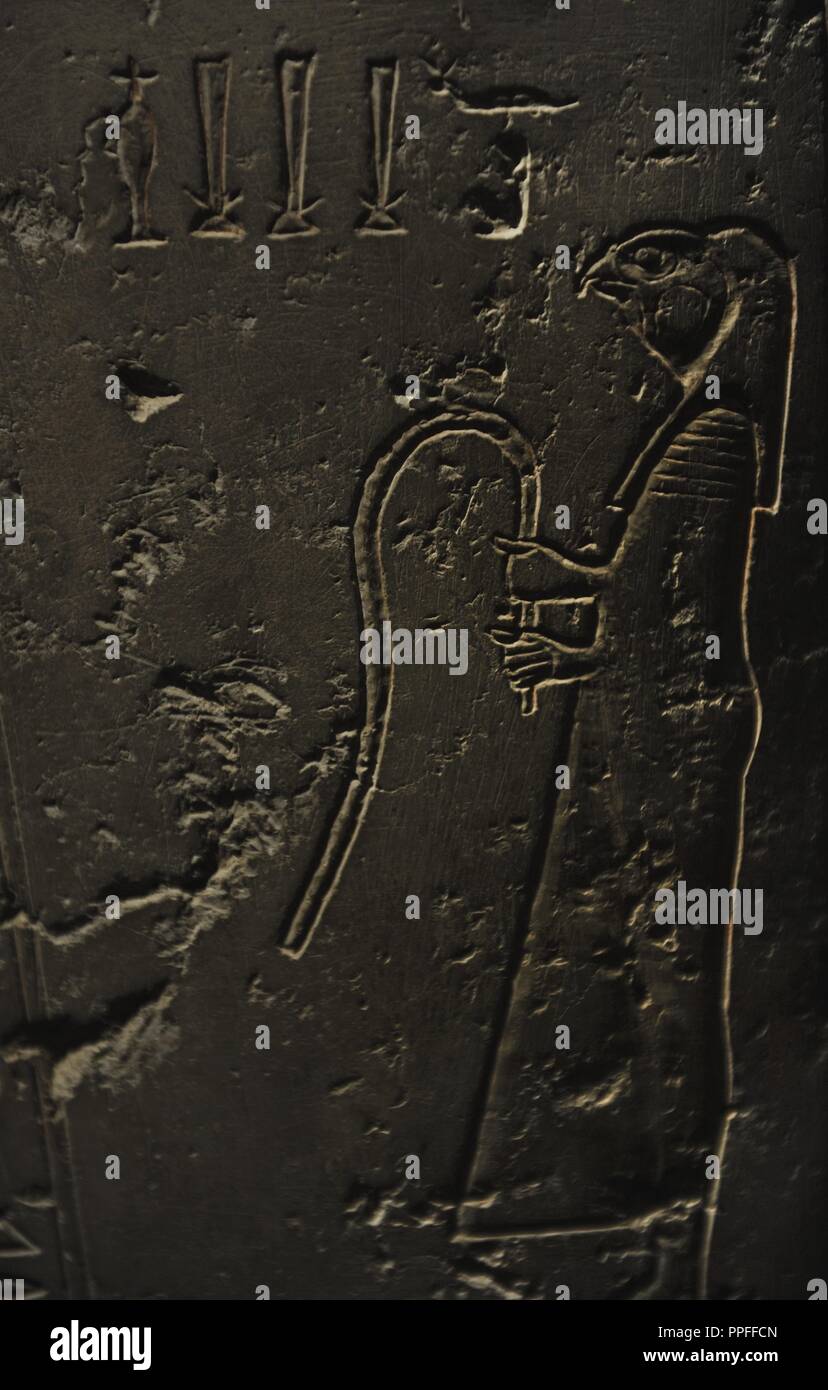 Egyptian Art. Sarcophagus of Nesi-Hor. C. 200 B.C.  Detail. Hieroglyphic writing. Ptolemaic Egypt. Carlsberg Glyptotek Museum. Copenhagen. Denmark. Stock Photo