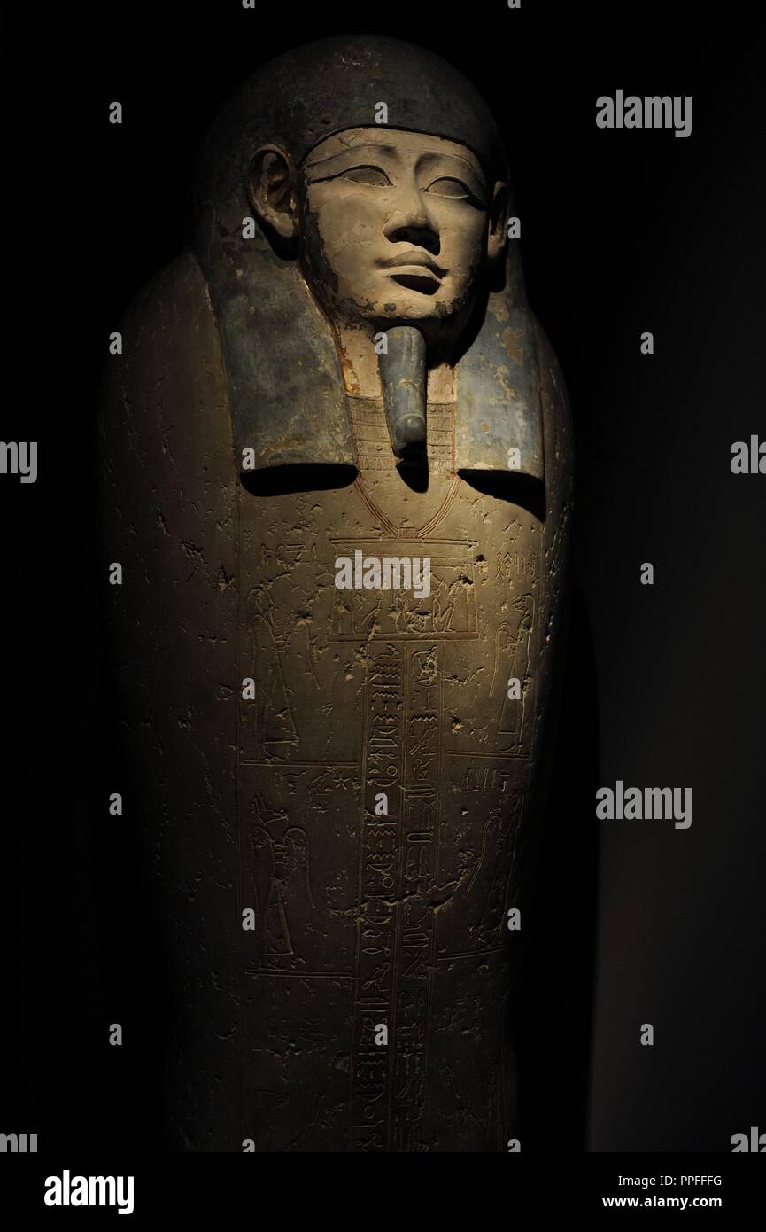 Egyptian Art. Sarcophagus of Nesi-Hor. C. 200 B.C. Ptolemaic Egypt. Carlsberg Glyptotek Museum. Copenhagen. Denmark. Stock Photo