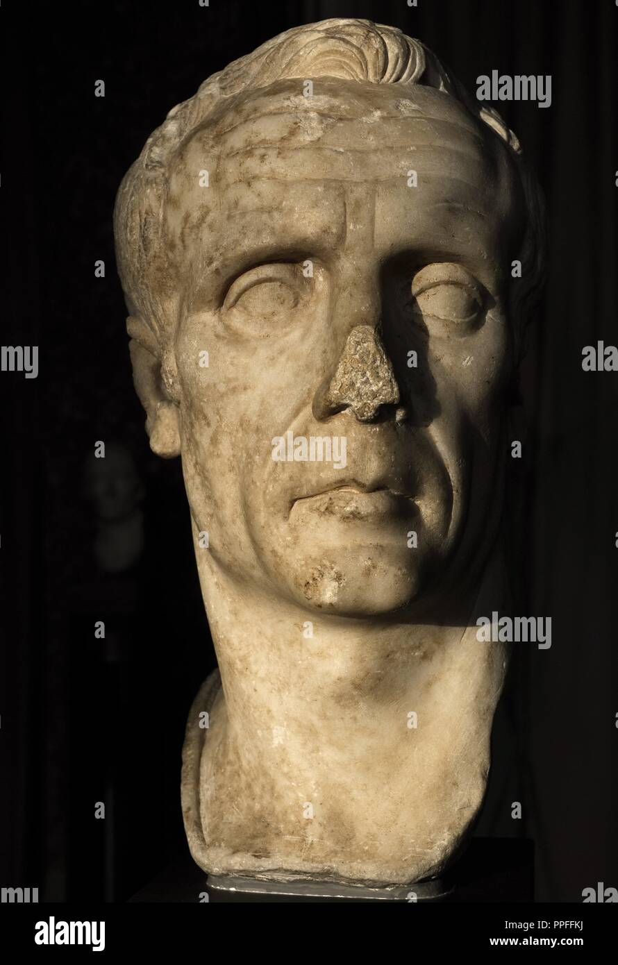 Bust identified by some as Julius Caesar (102-100-44 BC), others as dictator Sulla (138-78 BC). Perhaps an unknown Roman Republican era. S. 1st century AD. Marble. Carlsberg Glyptotek Museum. Copenhagen. Denmark. Stock Photo
