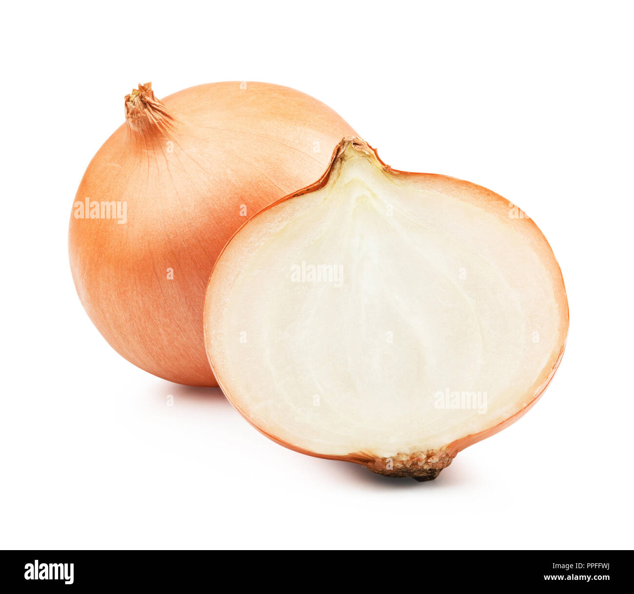 Onion sliced bulbs isolated on white background Stock Photo