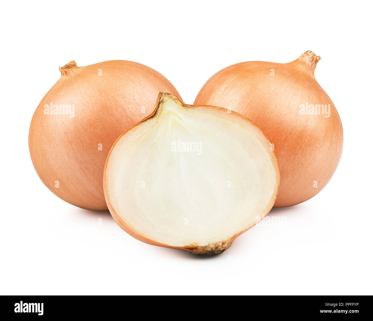 Onion sliced bulbs isolated on white background Stock Photo