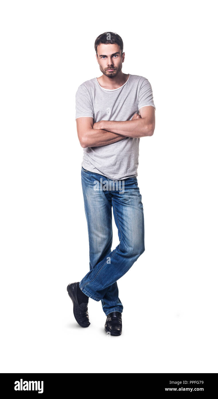 Portrait of full length young man in casual style looking seriously. Stock Photo