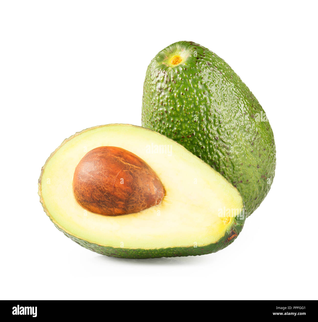 Ripe half avocado isolated on white background Stock Photo
