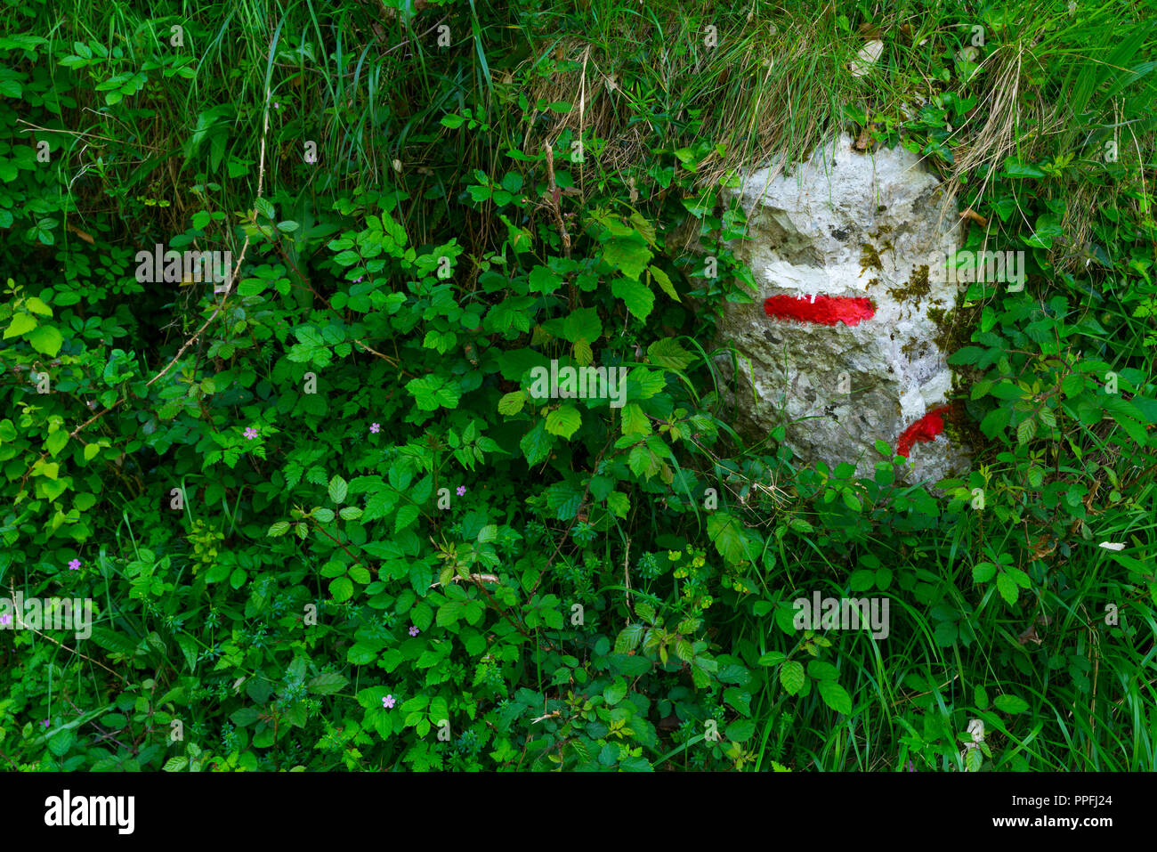Hiking trail signs, Atxarte canyon, Mendiola neighborhood, Urkiola