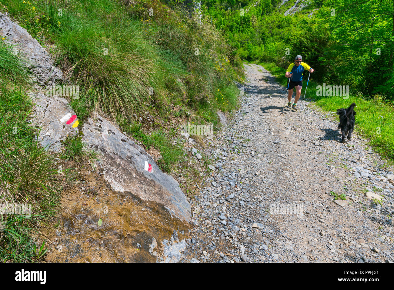 Hiking trail signs, Atxarte canyon, Mendiola neighborhood, Urkiola