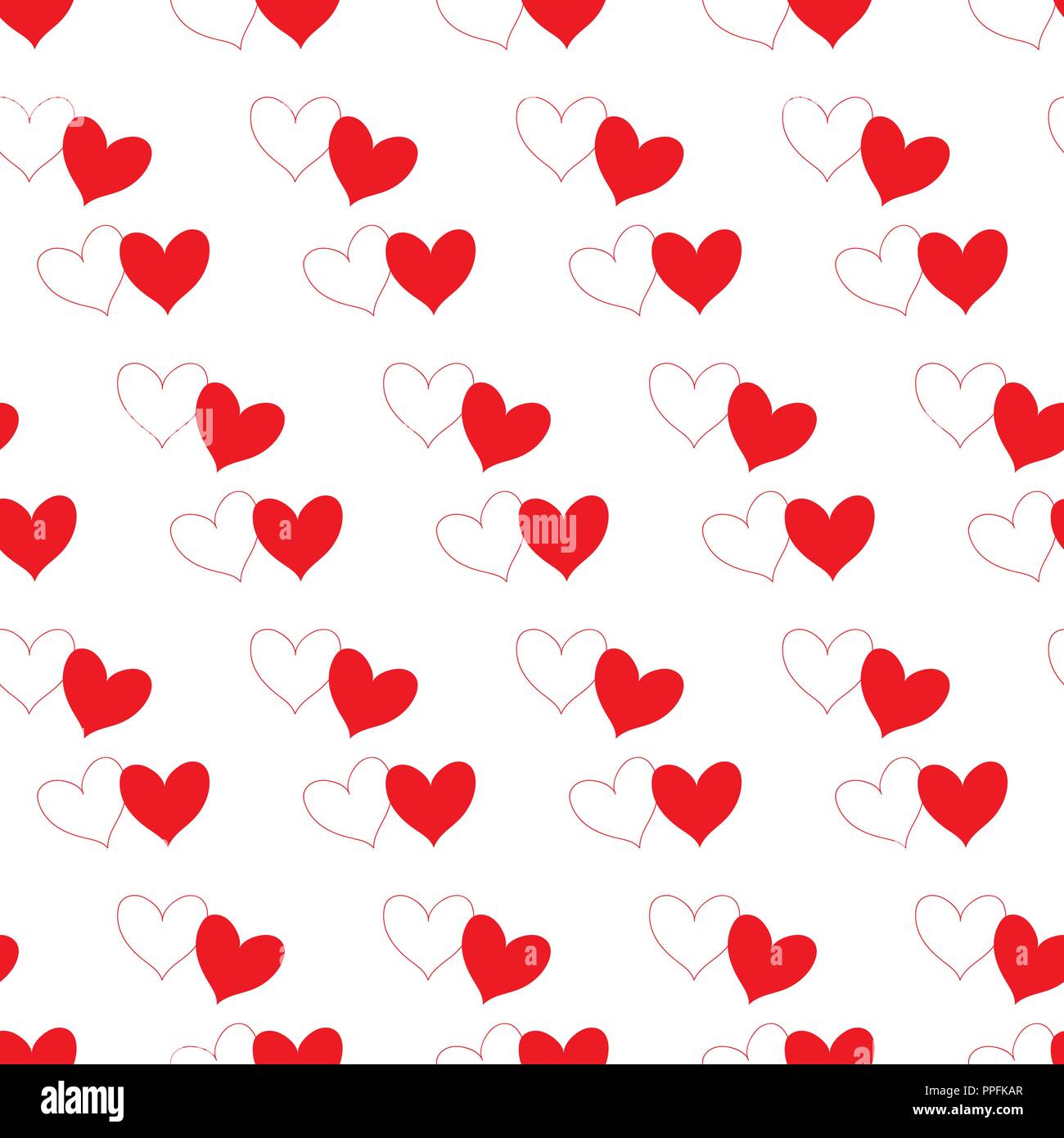 White heart with red outline contour and red fill heart partly