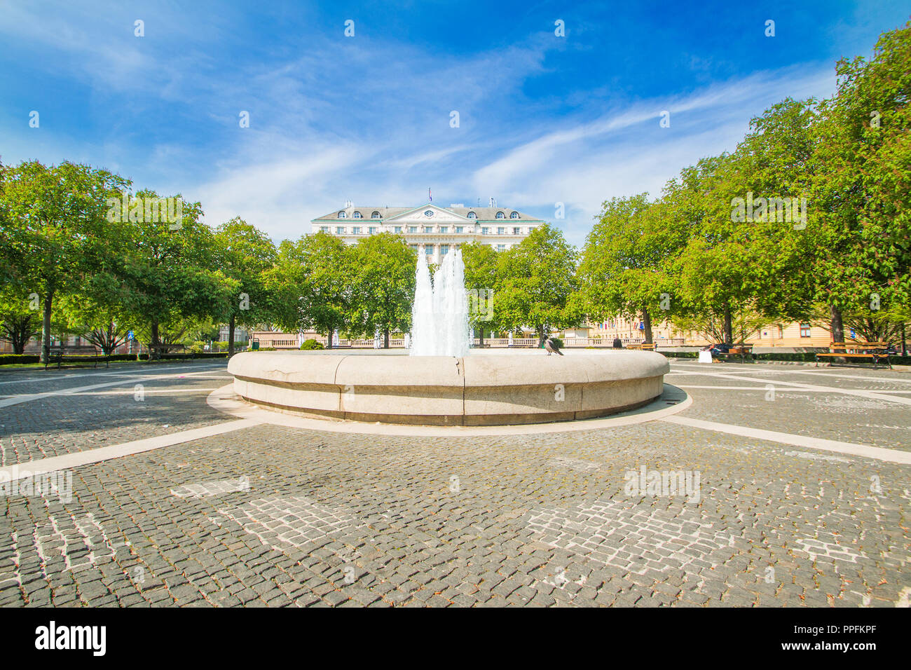 Ante Starcevic park and Esplanade hotel in center of Zagreb, Croatia Stock Photo