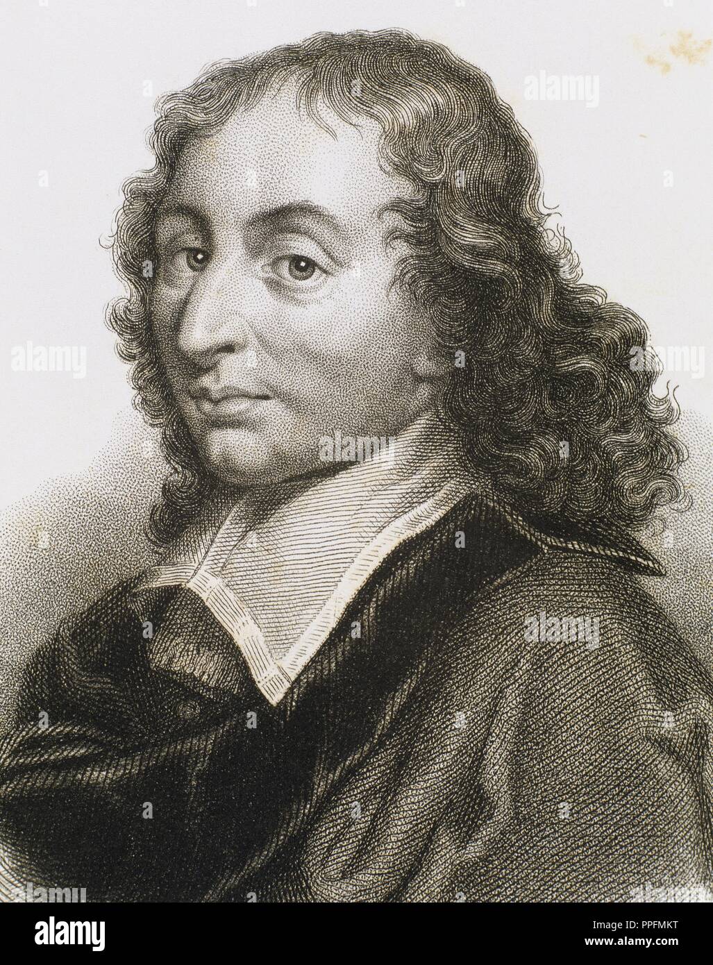 PASCAL, Blaise (Clermont-Ferrand, 1623-Paris, 1662) French philosopher and writer. He conducted studies on the weight of air and vacuum. Defender of the Jansenists. ENGRAVING. Stock Photo