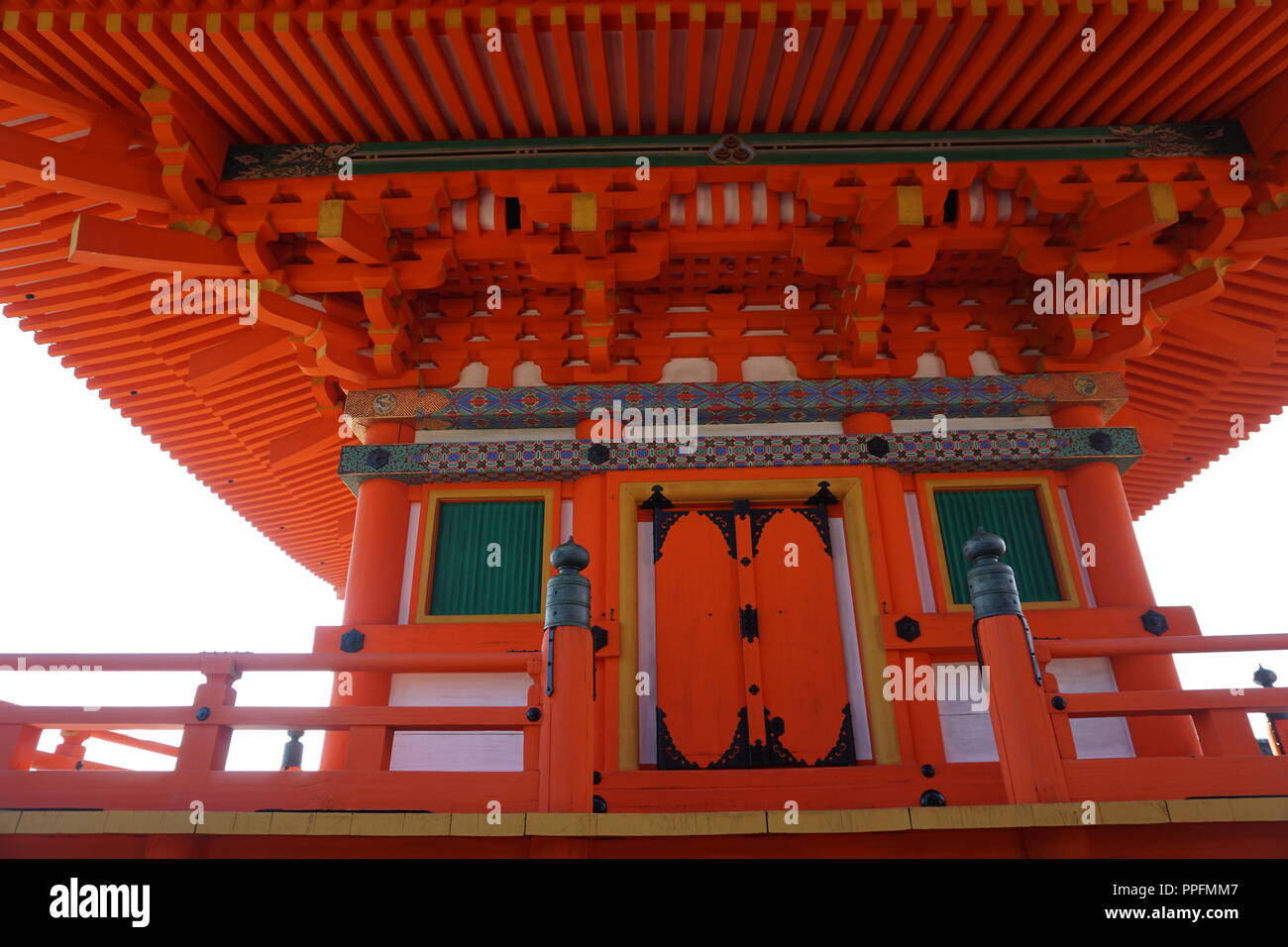 Kyoto, Japan - August 01, 2018: the first story of  three storied pagoda of the Kiyomizu-dera Buddhist Temple, a UNESCO World Cultural Heritage site.  Stock Photo