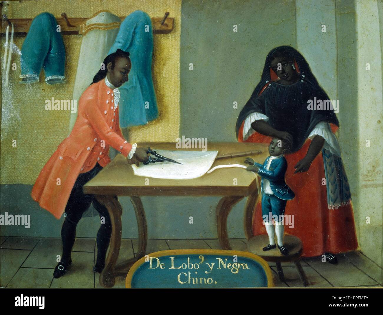 Escena de mestizaje. 'De Lobo y Negra: Chino'. Anónimo, S. XVIII. Museum: MUSEO DE AMERICA. Stock Photo