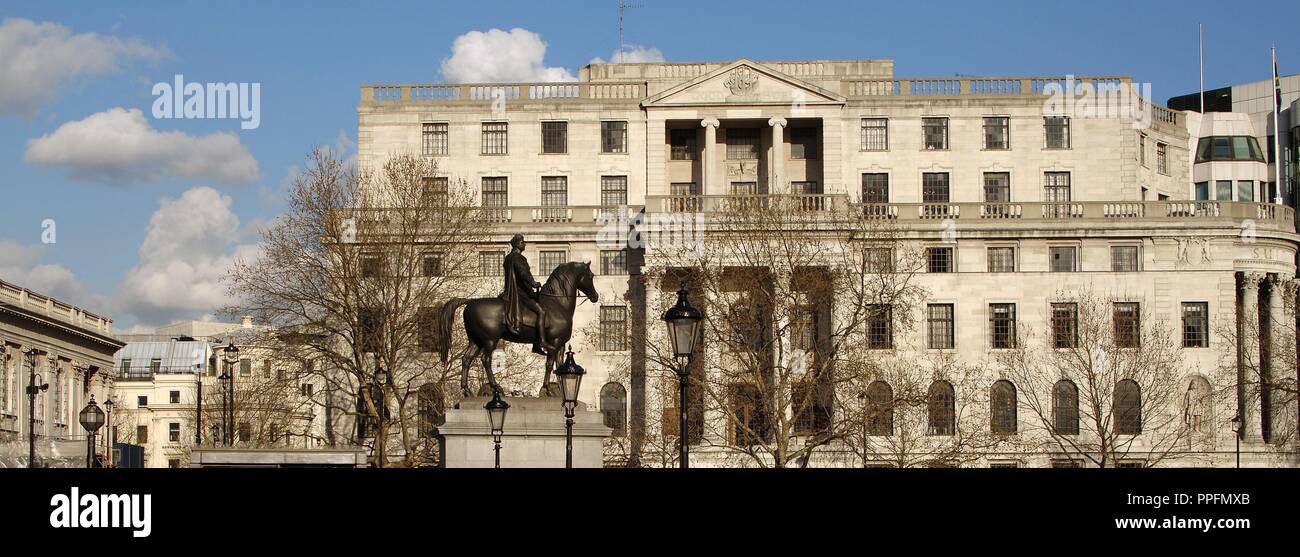 United KIngdom. London. Trafalgar Square with the equestrian statue of the king George IV. Bronze. Sculpted by Sir Francis Legatt Chantrey (1781-1841). Stock Photo