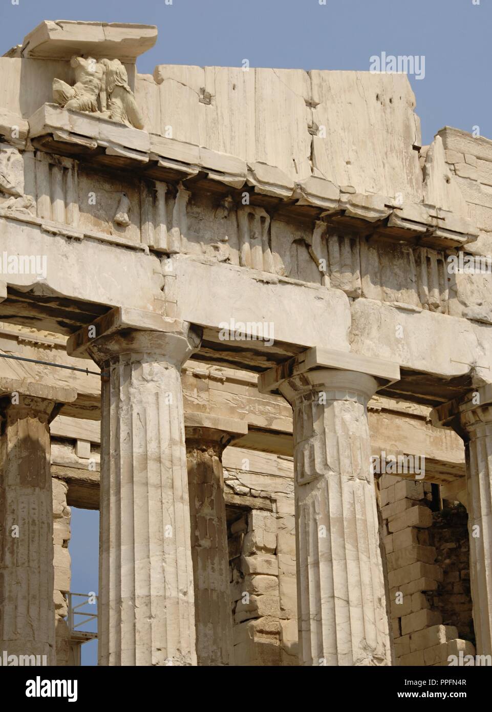 Greece. Athens. Parthenon. 447-438 BC. in Doric style under leadership of Pericles. The building was designed by the architects Ictinos and Callicrates. Acropolis. Stock Photo