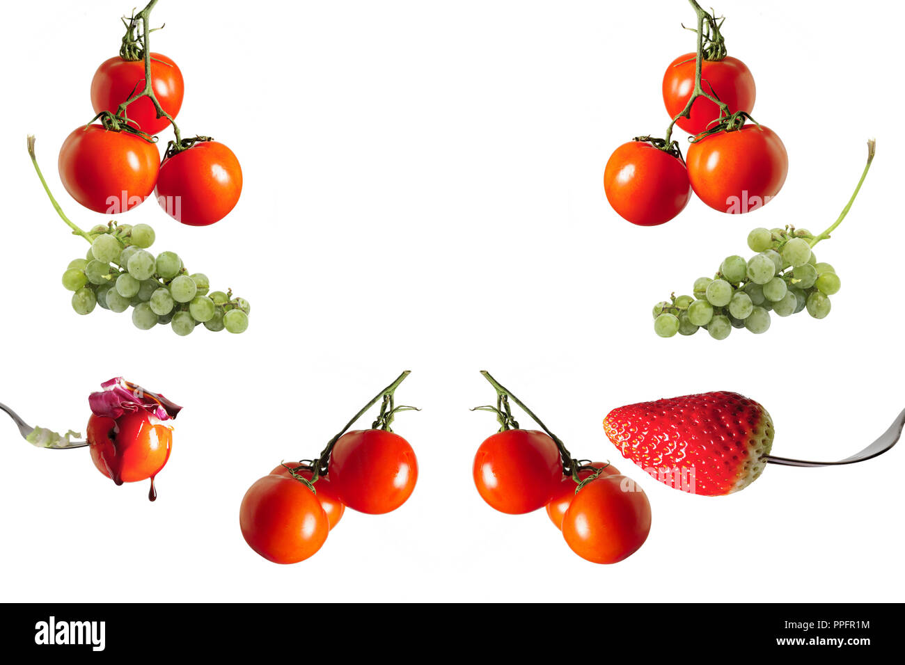 Fruit and vegetables pattern on white background Stock Photo