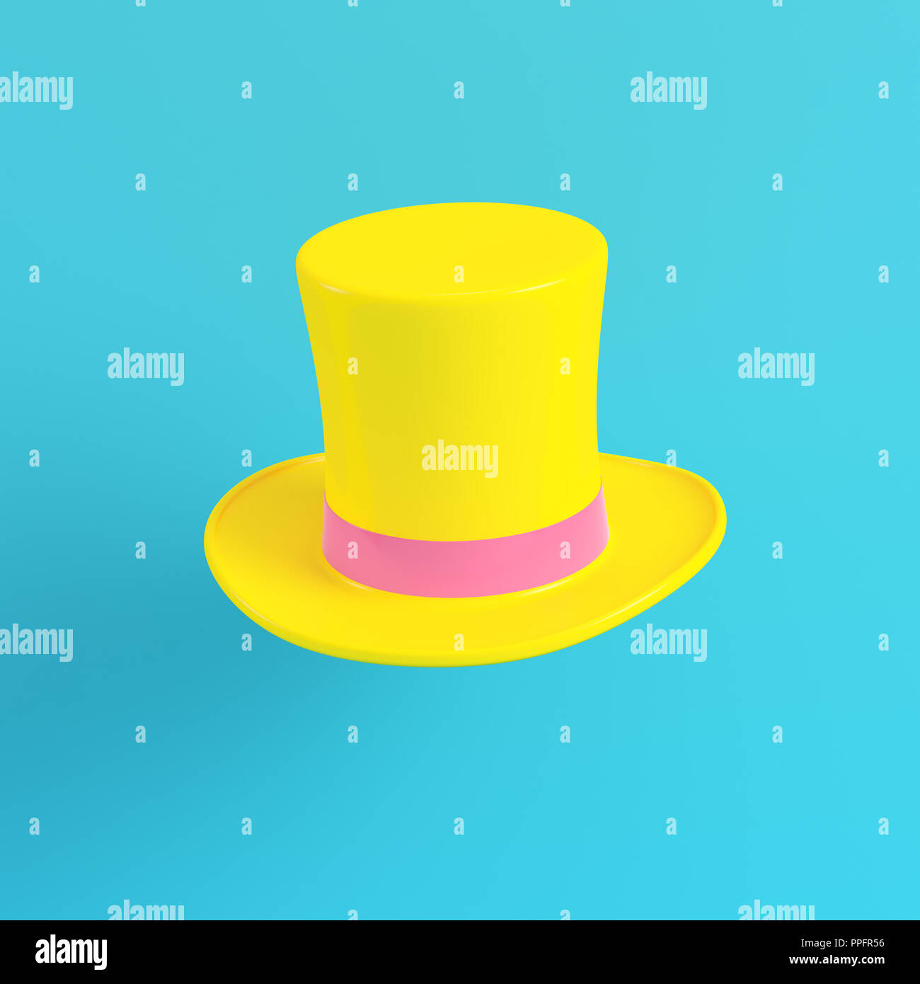 Yellow top hats on bright blue background in pastel colors. Minimalism