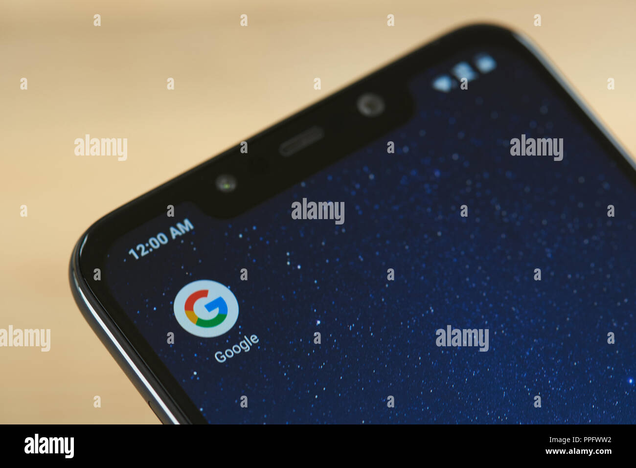New york, USA - september 24, 2018: Google service icon on smartphone screen close up Stock Photo