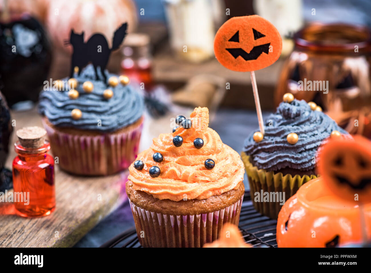 Kids Halloween Party Food On Decorated Table Stock Photo Alamy