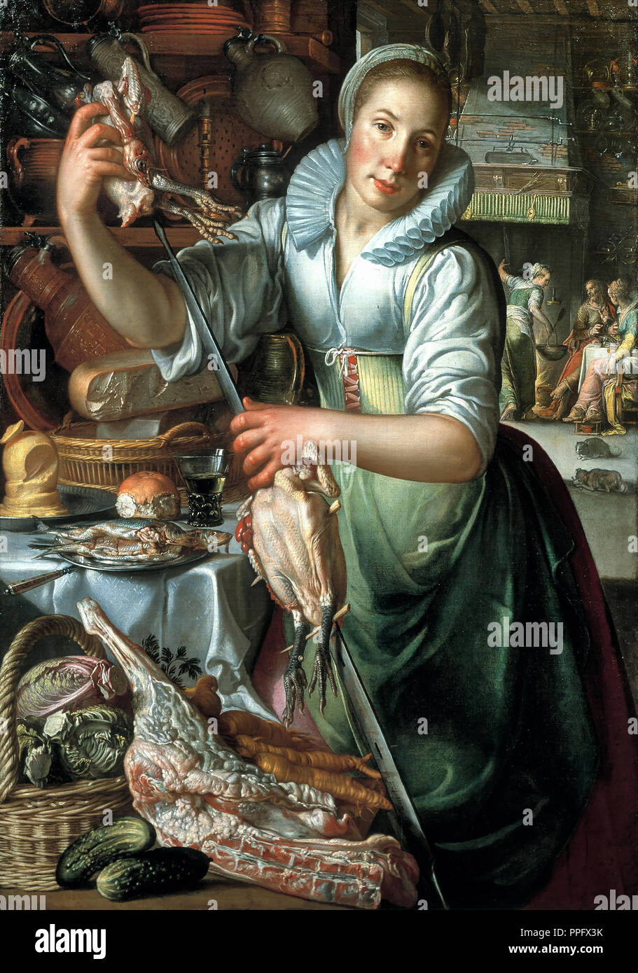 Joachim Wtewael, The Kitchen Maid. Circa 1620-1625. Oil on canvas. Centraal Museum in Utrecht, Netherlands. Stock Photo