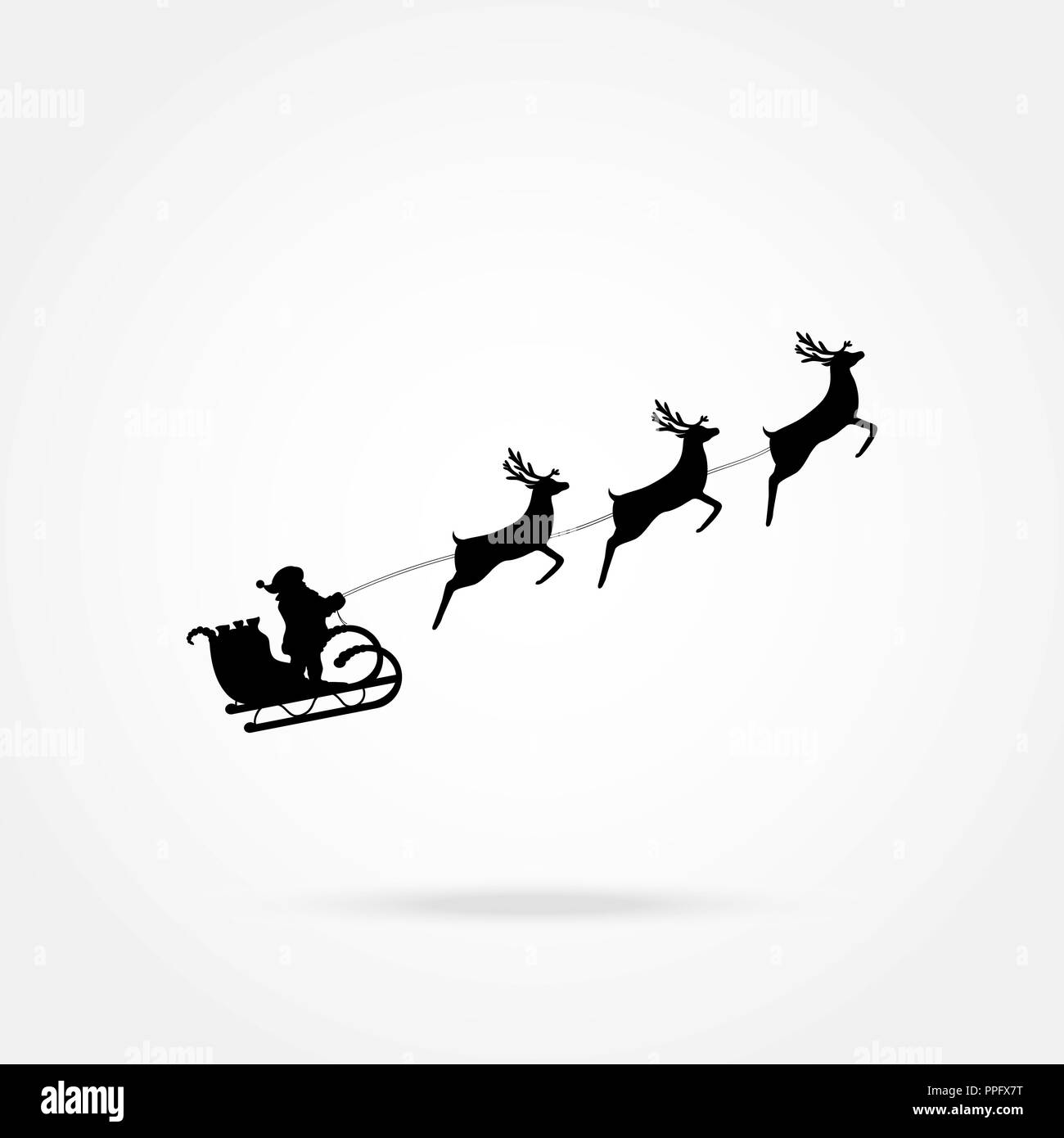 Santa Claus rides in a sleigh in harness on the reindeer Stock Vector