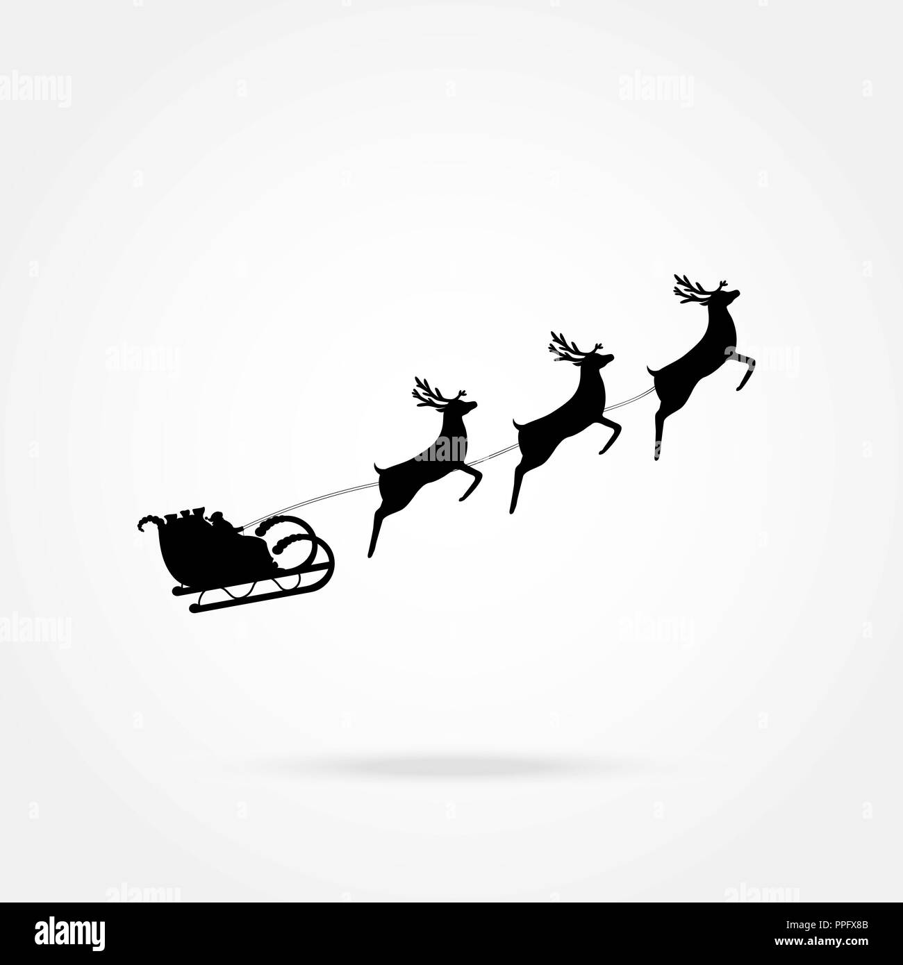 Santa Claus rides in a sleigh in harness on the reindeer Stock Vector