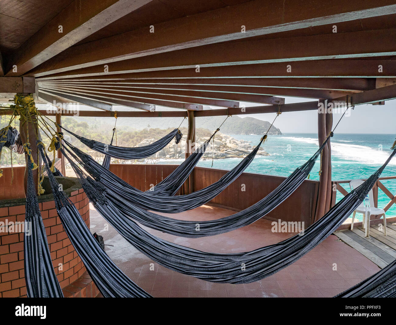 Caribbean beach in Tayrona National Park hammock view, Colombia Stock