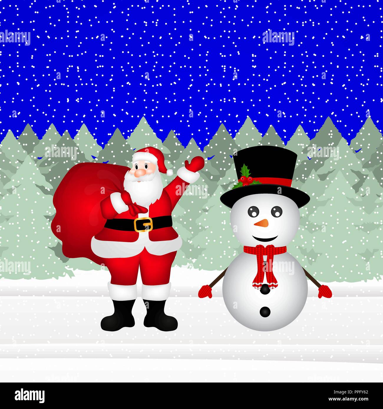 Snowman and Santa Claus in a Christmas forest Stock Vector Image & Art ...