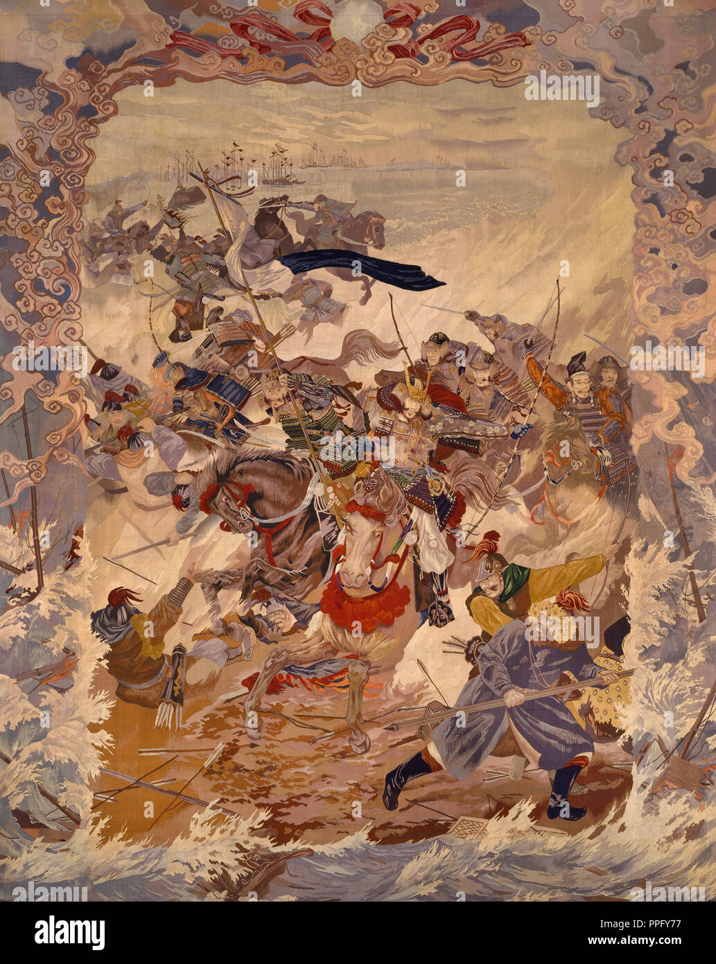 Kawashima Jimbei II,The Mongol Invasion. Circa 1904. Woven silk. Walters Art Museum, Baltimore, USA. Stock Photo