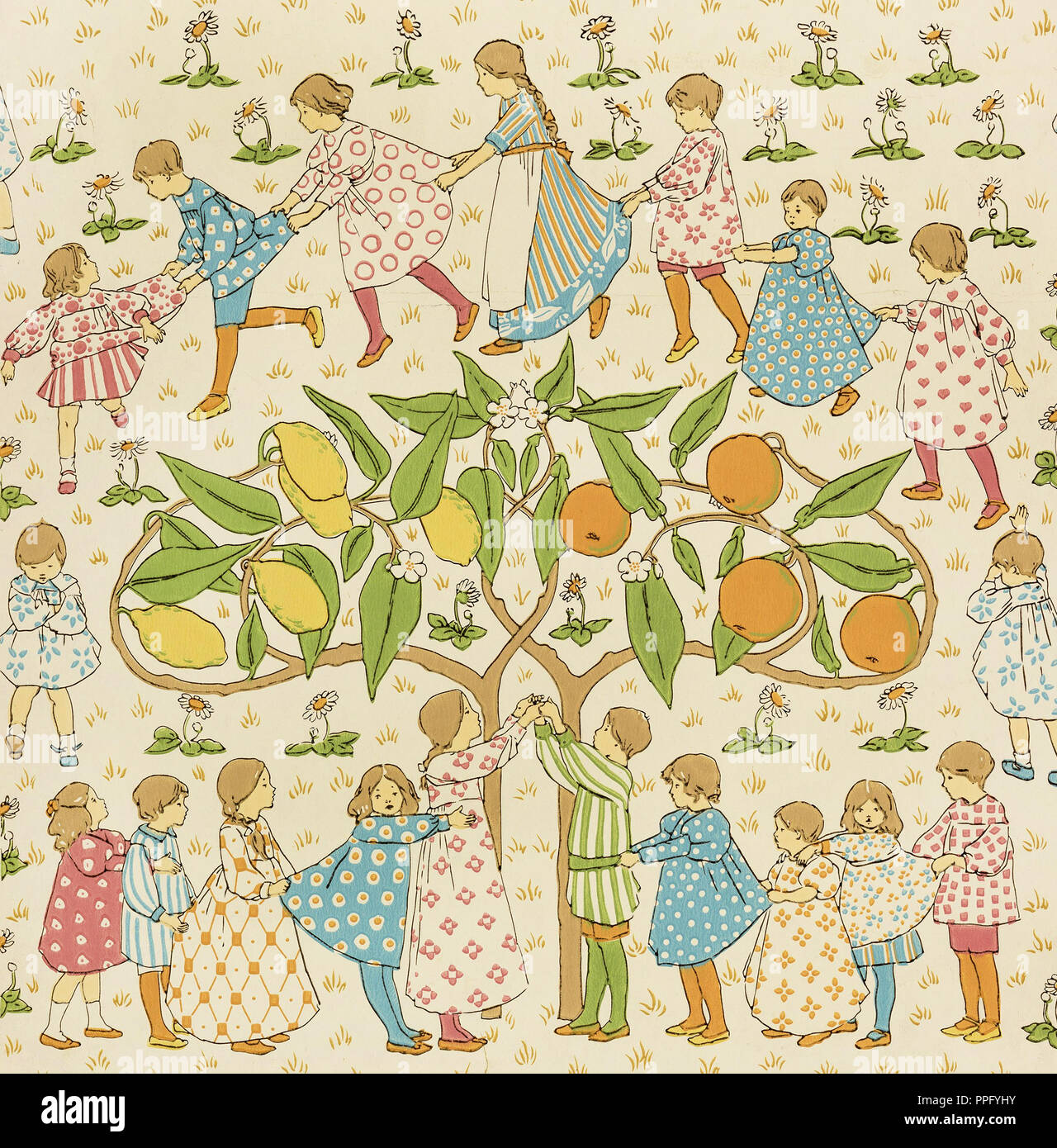 Jeffrey & Company, Oranges and Lemons Say the Bells of St. Clements 1902 Machine-printed on paper. Cooper Hewitt, Smithsonian Design Museum, New York  Stock Photo