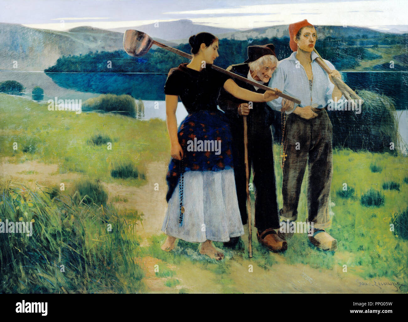 Joan Llimona, Returning from the Plot 1896 Oil on canvas. Museu Nacional d'Art de Catalunya, Barcelona, Spain. Stock Photo