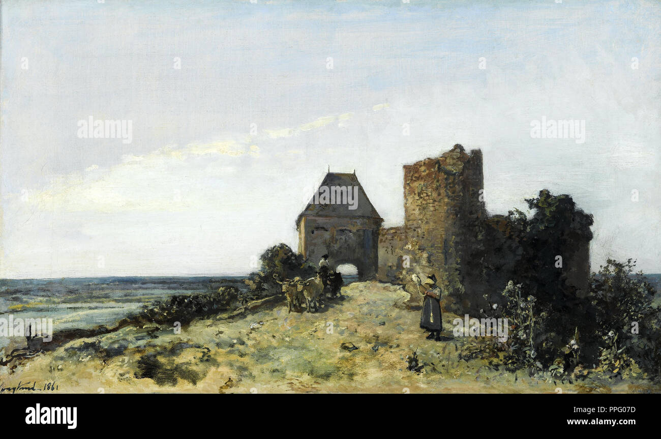 Johan Jongkind - Ruines du Chateau de Rosemont 1861 Oil on canvas. Musee d'Orsay, Paris, France. Stock Photo
