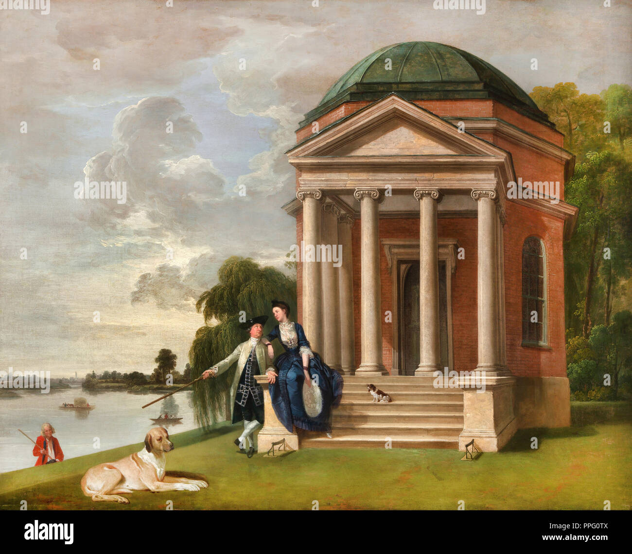 Johann Zoffany - David Garrick and his wife by his Temple to Shakespeare, Hampton. Circa 1762. Oil on canvas. Yale Center for British Art, New Haven,  Stock Photo